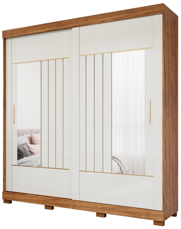 GUARDA ROUPAS AYLA 2 PORTAS SLIDE COM KIT 2 ESPELHOS E KIT 8 PES RETANGULAR MENOR